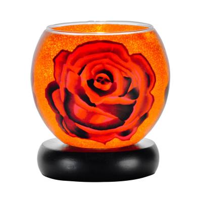 Leuchtglas Lampe 11cm Nr.297 rote Rosen, elektrisch betrieben - 0