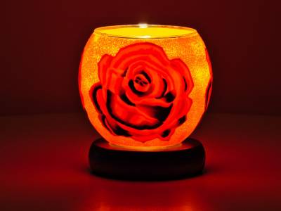 Leuchtglas Lampe 11cm Nr.297 rote Rosen, elektrisch betrieben - 1