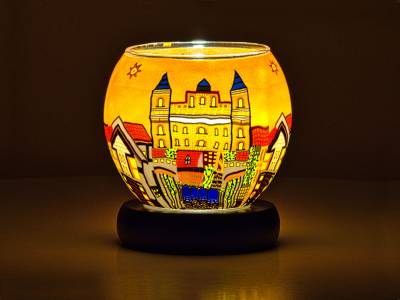 Leuchtglas Lampe 11cm Nr.370 Weingarten, elektrisch betrieben - 1