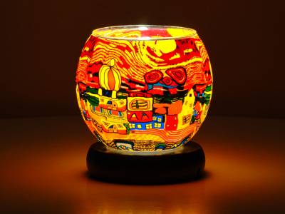 Leuchtglas Lampe 11cm Nr.455 Städtchen bunt, elektrisch betrieben - 1