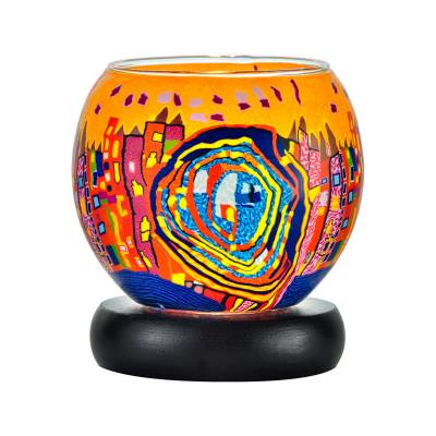 Leuchtglas Lampe 11cm Nr.507 Stadt am Wasser, elektrisch betrieben - 0