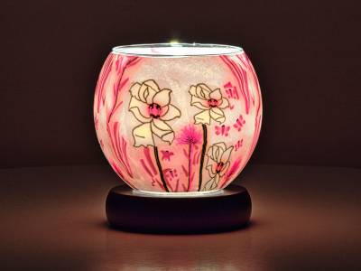 Leuchtglas Lampe 11cm Nr.519 weiße Blume, elektrisch betrieben - 1