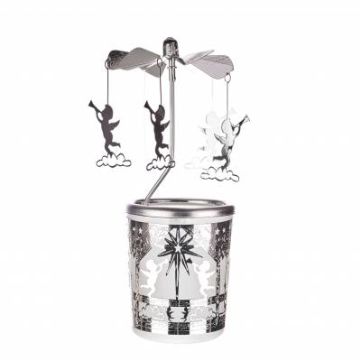 Glas-Karussell-Windlicht „Himmlischer Engel 2“ in Silber - 0
