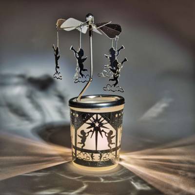 Glas-Karussell-Windlicht „Himmlischer Engel 2“ in Silber - 1