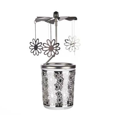Romantisches Glas-Karussell Windlicht – Flower-Edition silber - 0