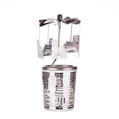 München-Zauber: Glas-Karussell Windlicht mit ikonischer Skyline silber - 0