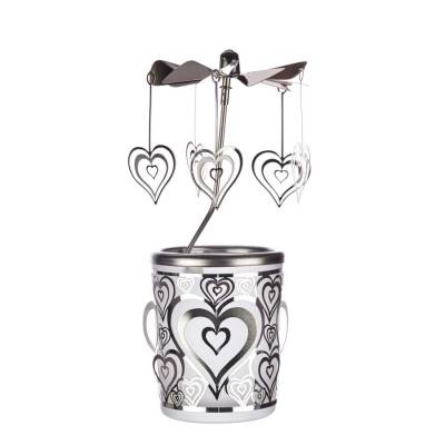 Romantisches Lichtkarussell: Glas-Karussell-Windlicht mit Herz-Motiv in Silber - 0