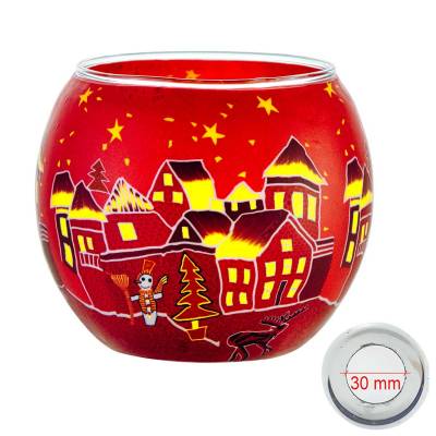 Leuchtglas 11cm Nr.301 Winterdorf in warmen Rottönen MIT 30mm Bohrung Tauschglas Ersatzglas - 0
