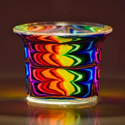 Votiv-Glas 9 - Psychedelisch, künstlerisch farbenfrohes Motiv, Regenbogenfarben - 1