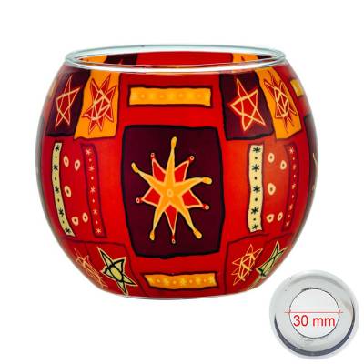 Leuchtglas 11cm Nr.75 Sterne, rot, orange MIT 30mm Bohrung Tauschglas Ersatzglas - 0