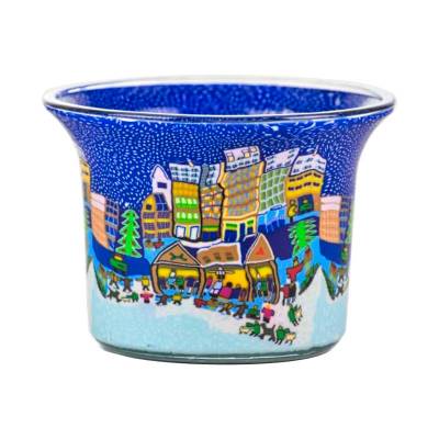 Votiv-Glas 44 - weihnachtliche Stadt mit spielenden Kindern - 0