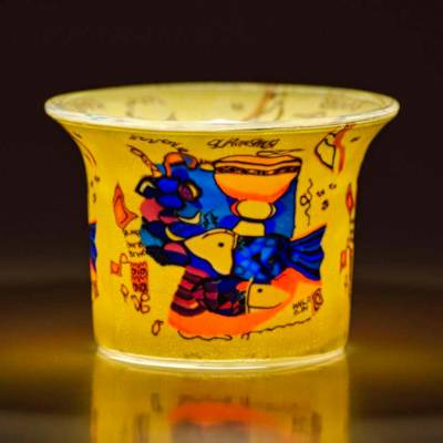 Votiv-Glas 91 Fische abstrakt - 1