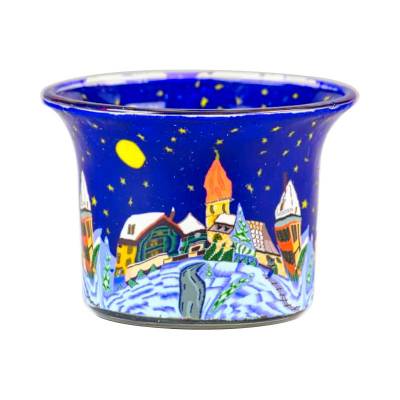 Votiv-Glas 176 Dorf bei Nacht mit Kirche - 0