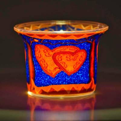 Votiv-Glas 214 Herzen rot blau - 1