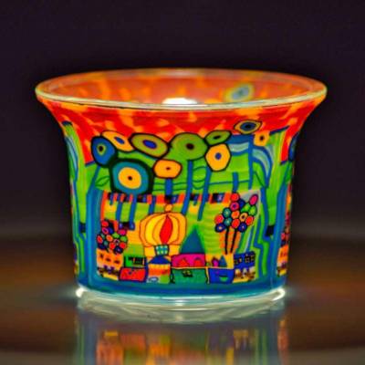 Votiv-Glas 292 - stilisierte Stadt mit Wald im Hintergrund - 1