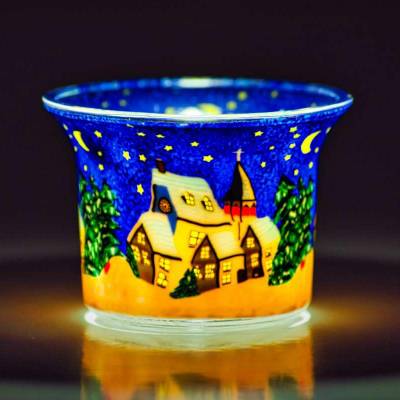 Votiv-Glas 591 - Winterdorf bei Nacht - 1