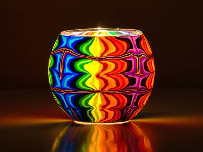 Leuchtglas 11cm Nr.9 Psychedelisch, künstlerisch buntes Motiv, Regenbogenfarben - 1