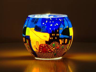 Leuchtglas 11cm Nr.59 Stadt bei Nacht, abstrakt - 1