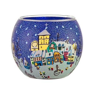 Leuchtglas 11cm Nr.68 verschneiter Marktplatz - 0