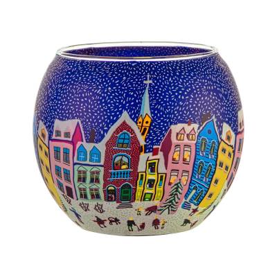 Leuchtglas 11cm Nr.71 Winter in der Stadt, spielende Kinder - 0