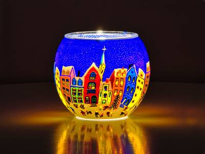 Leuchtglas 11cm Nr.71 Winter in der Stadt, spielende Kinder - 1