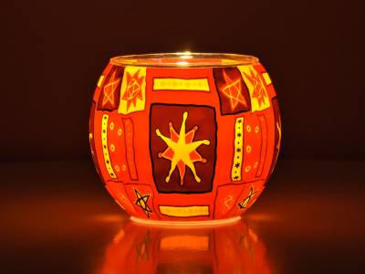 Leuchtglas 11cm Nr.75 Sterne, rot, orange - 1