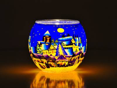 Leuchtglas 11cm Nr.174 Weihnachtsmarkt in der Stadt - 1