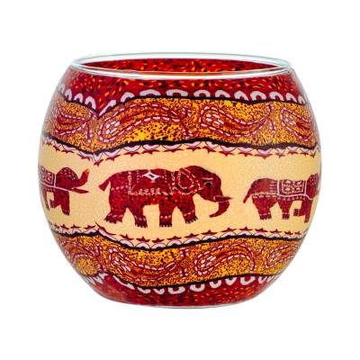 Leuchtglas 11cm Nr.211 Elefantenherde orange-Rottöne - 0