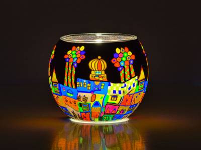 Leuchtglas 11cm Nr.291 bunte Stadt bei Nacht - 1