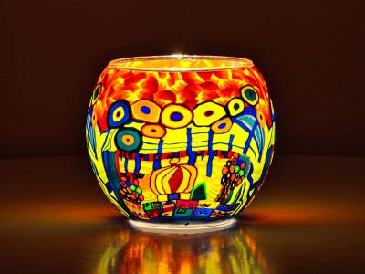 Leuchtglas 11cm Nr.292 stilisierte Stadt mit Wald im Hintergrund - 1