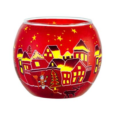 Leuchtglas 11cm Nr.301 Winterdorf in warmen Rottönen - 0