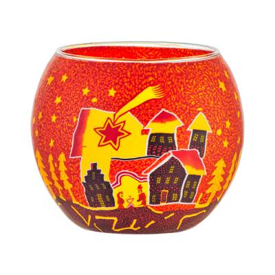 Leuchtglas 11cm Nr.346 Sternschnuppe über Winterdorf, Rottöne - 0