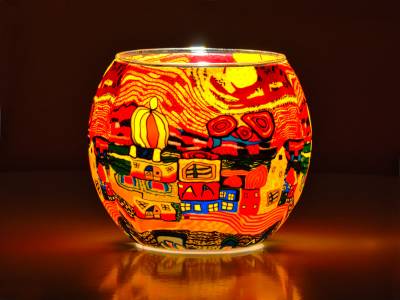 Leuchtglas 11cm Nr.455 Städtchen bunt - 1