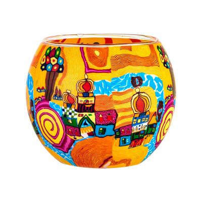 Leuchtglas 11cm Nr.456 Stadt am Fluss Hundertwasserähnlich - 0