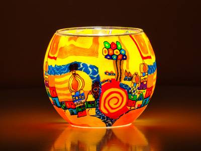 Leuchtglas 11cm Nr.456 Stadt am Fluss Hundertwasserähnlich - 1