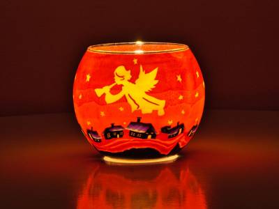 Leuchtglas 11cm Nr.511 musizierender Engel mit goldenen Flügel - 1