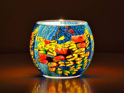 Leuchtglas 11cm Nr.564 Seerose, Seerosen in pink und weiss - 1