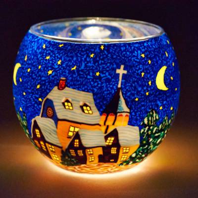 Leuchtglas 11cm Nr.591 Winterdorf bei Nacht - 0