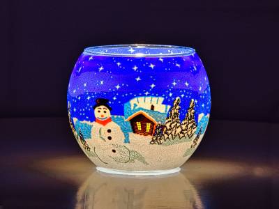 Leuchtglas 11cm Nr.592 Schneemann in den Bergen - 1