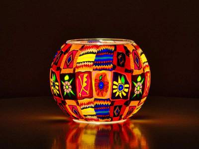 Leuchtglas Nr.12 15cm Patchwork, farbenfrohe Motive - 1