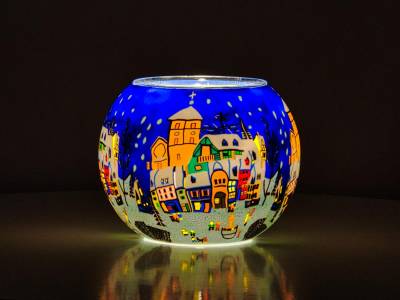 Leuchtglas 15cm Nr.68 verschneiter Marktplatz - 1