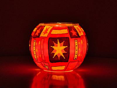 Leuchtglas 15cm Nr.75 Sterne, rot, orange - 1