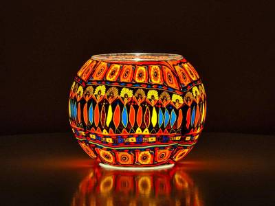 Leuchtglas 15cm Nr.90 Kerzenmotiv im Bohochic - 1