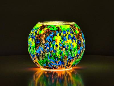 Leuchtglas 15cm Nr.93 Flowerpower in grün - 1