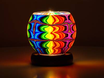 Leuchtglas Lampe 11cm Nr.9 Psychedelisch, Regenbogenfarben, elektrisch betrieben - 1