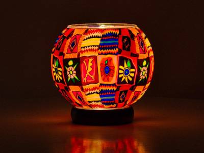 Leuchtglas Lampe 15cm Nr.12 Patchwork, elektrisch betrieben - 1