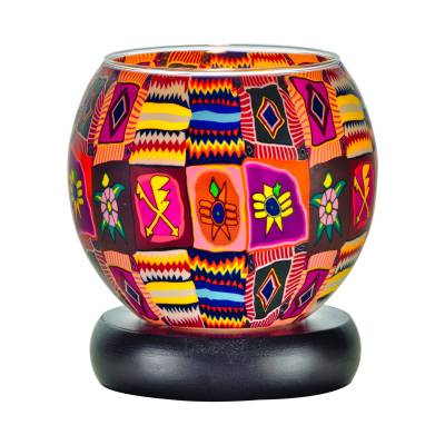 Leuchtglas Lampe 11cm Nr.12 Patchwork, farbenfrohe Motive, elektrisch betrieben - 0