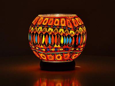 Leuchtglas Lampe 15cm Nr.90 Bohochic, elektrisch betrieben - 1