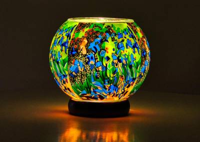 Leuchtglas Lampe 15cm Nr.93 Flowerpower in grün - 1