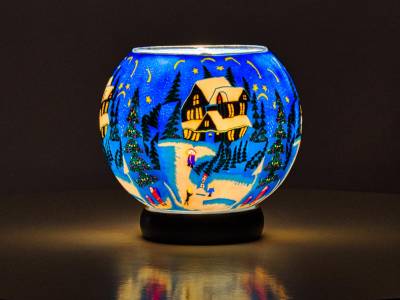 Leuchtglas Lampe 15cm Nr.386 Idylle und Ruhe im Winter - 1